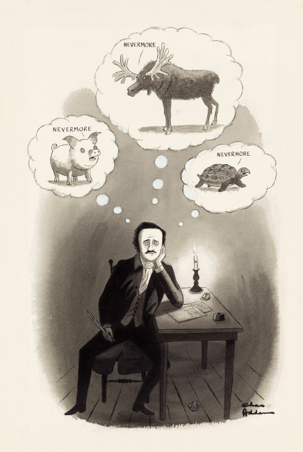 Charles Addams, Nevermore, watercolor, ink and correction fluid, cartoon for The New Yorker, 1973.