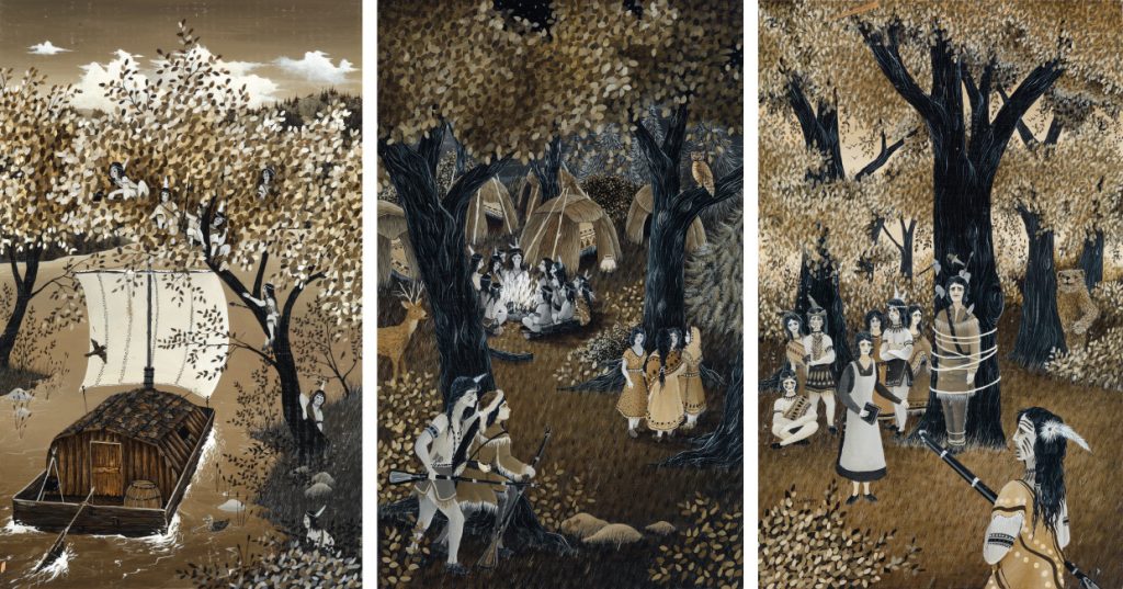 Robert Lo Grippo, complete set of seven acrylic illustrations for James Fenimore Cooper's The Deerslayer, 1983.