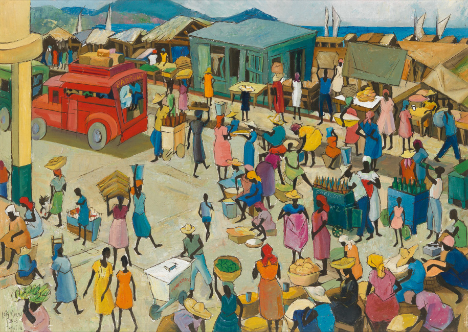 Loïs Mailou Jones, Bazar Du Quai, Port Au Prince, Haiti, oil on canvas, 1961. $20,000 to $30,000.