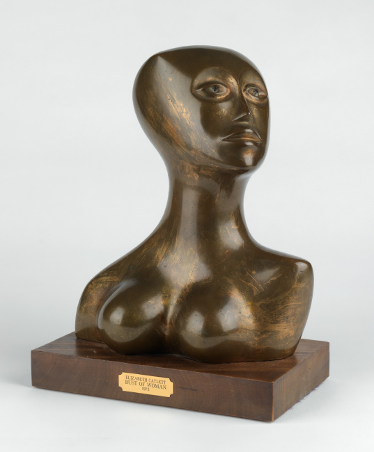 Elizabeth Catlett, Sister, cast bronze, with brushed patina and inlaid eyes, mounted on a wooden base, 1973. $50,000 to $75,000.