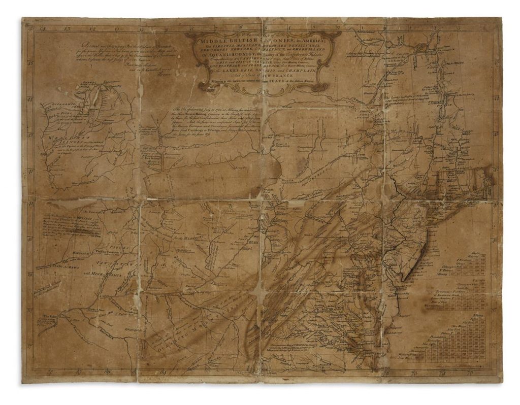 Lewis Evans, A General Map of the Middle British Colonies, proof copy, annotated, signed & dated by Evans, Philadelphia, 1755.