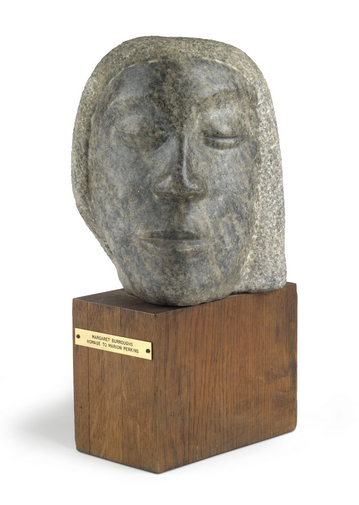 Margaret Burroughs, Homage to Marion Perkins, carved granite, mounted on wood base, circa 1961-63. 