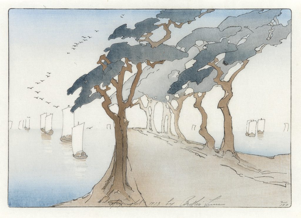 Bertha Lum, Pines by the Sea, color woodcut, 1913.