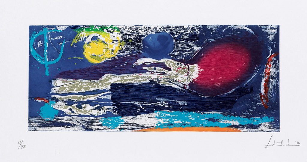 Helen Frankenthaler, Ariel, color woodcut, 1996. An abstraction of colors.