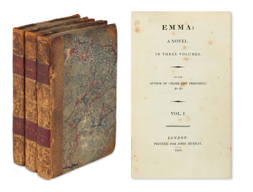 Jane Austen, Emma, first edition, three volumes, London, 1816. 