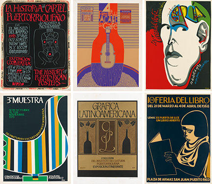 Archive of over 350 Puerto Rican graphic design posters, including prints & serigraphs, pictured is 6 posters, 1960–2013.