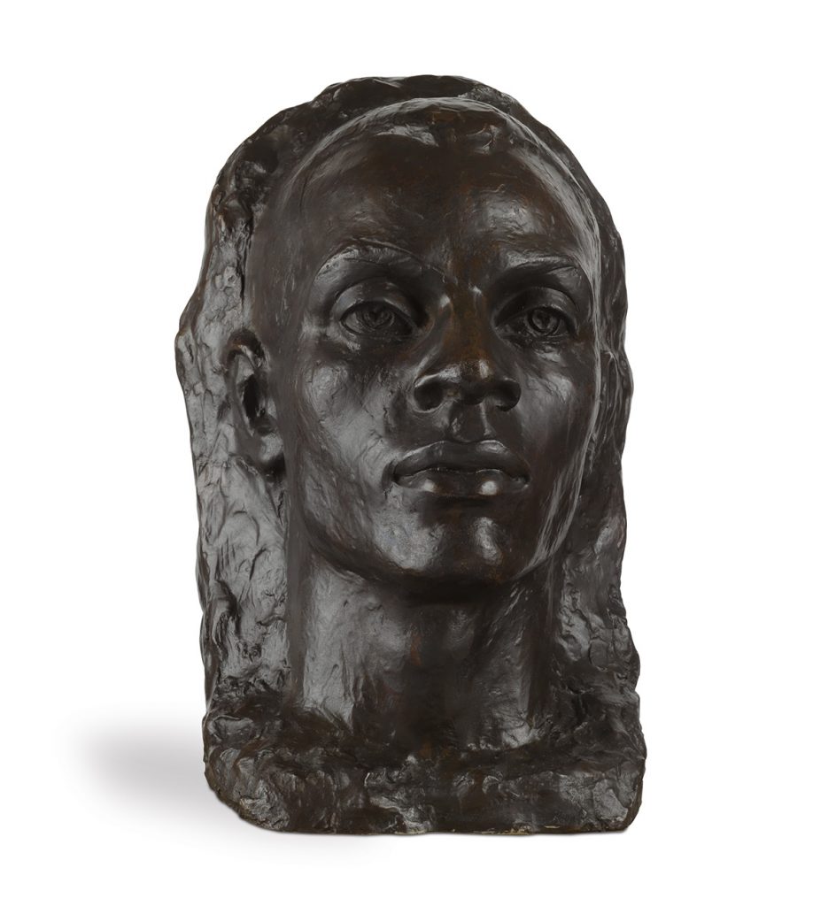 Richmond Barthé, The Negro Looks Ahead, cast bronze with dark brown patina, mounted on a wooden pedestal, 1944.