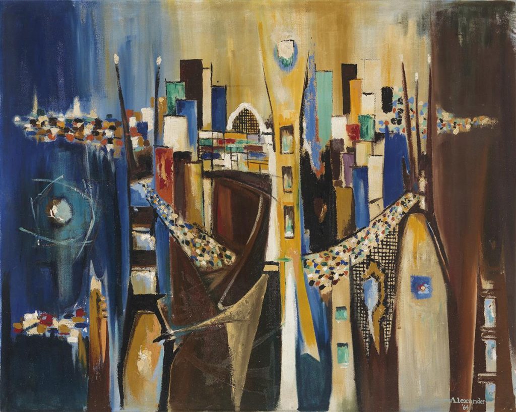 Billie L. Alexander, Translucent Metropolis, oil on canvas, 1964.