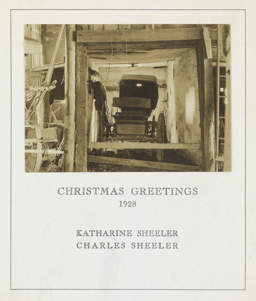 Charles Sheeler, Buggy in a Barn, Doylestown, Pennsylvania (Christman card), sepia-toned silver print, 1915-17, printed 1928.