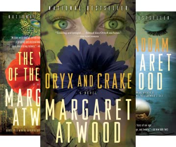 Covers of the MaddAdam trilogy by Margaret Atwood