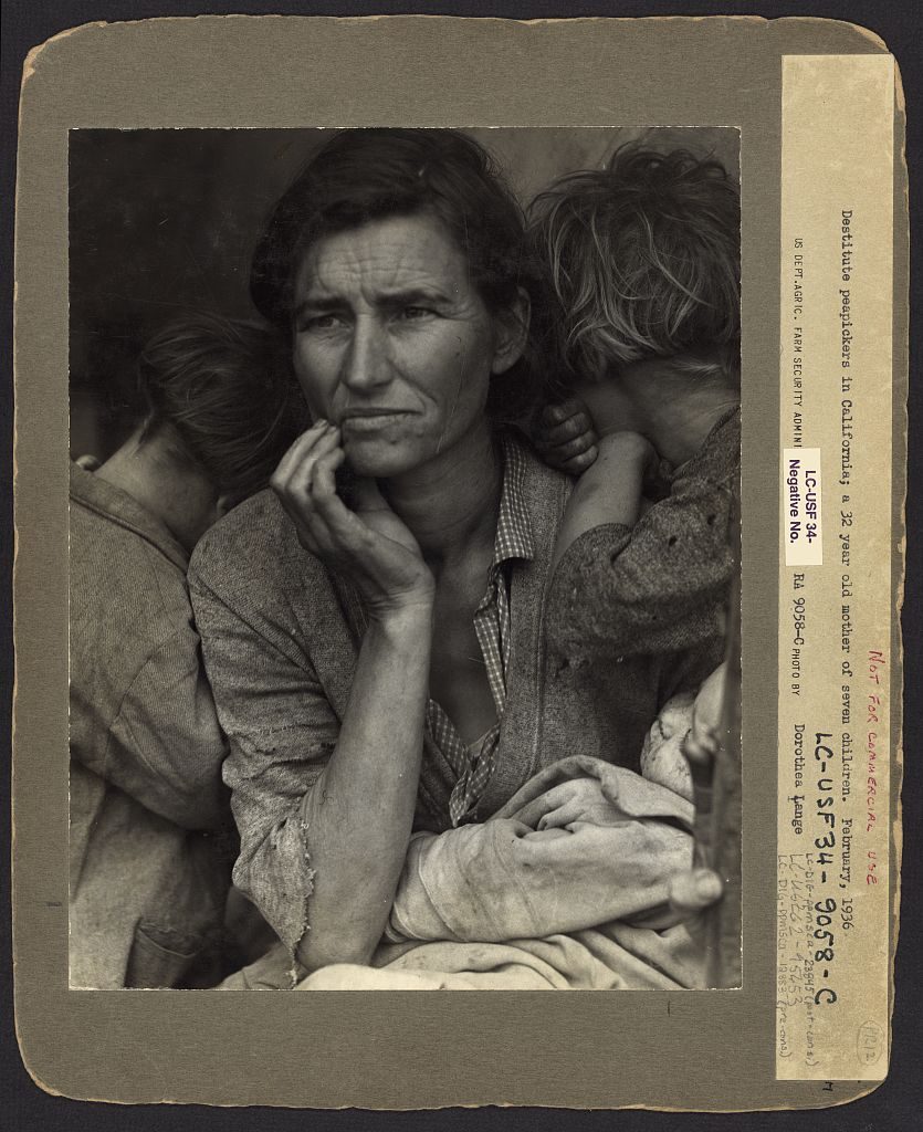 Dorothea Lange, Migrant Mother (Florence Thompson), with FSA annotations, 1936.