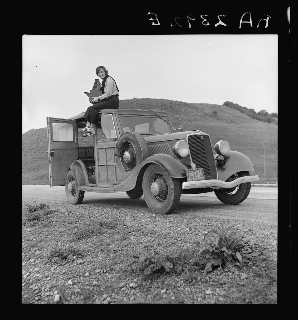 Dorothea Lange, Resettlement Administration photographer, in California, 1936.