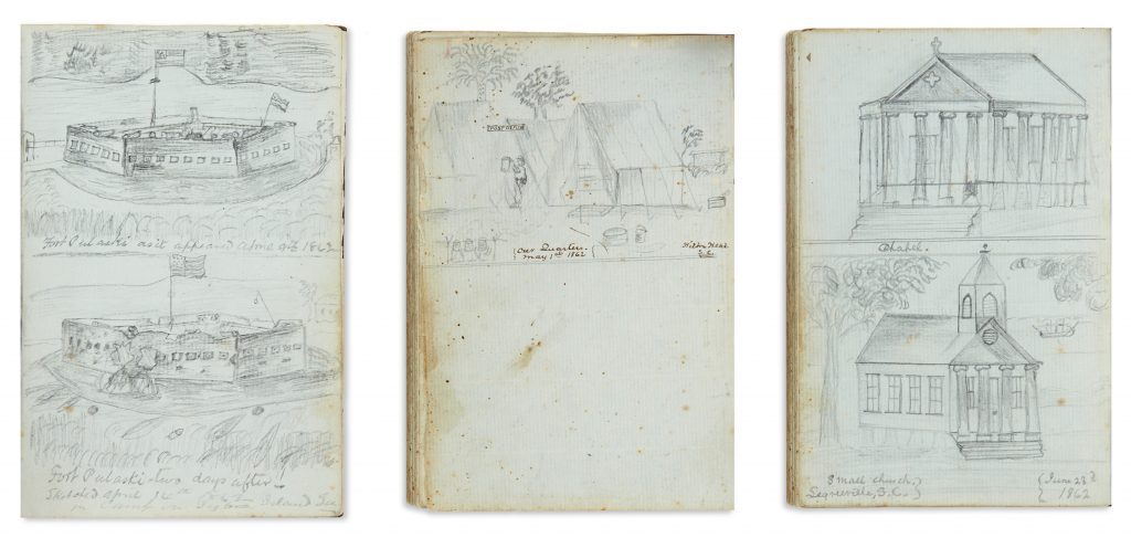 dam C. Reinoehl, manuscript diary of a soldier in the Keystone Zouaves, three pages with illustrations, 1862-63