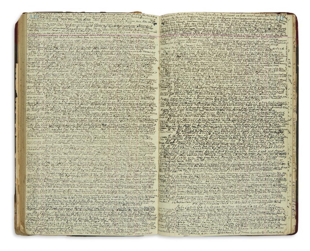 George C. Bryson, manuscript diary kept by a saloon keeper and police judge, two page spread with tiny script text, Reno, NV, 1903-17