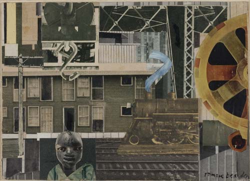 Romare Bearden, Family, collage of various papers with paint, ink and graphite on wood, 1970