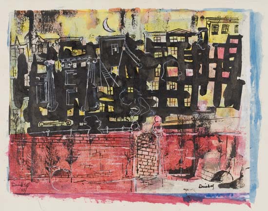 David C. Driskell, Untitled (City Nocturnal), gouache, watercolor, pen & ink, 1953.