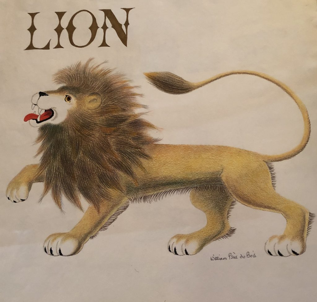 William Pène du Bois, illustration for Lion, mixed media, including pen, ink, colored pencil and graphite on paper, 1956.