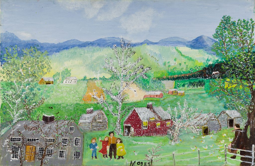 Anna Mary Robertson “Grandma” Moses, Happy Days, oil on masonite, 1961.
Sold for $81,250 in the September 17, 2020 auction of American Art.